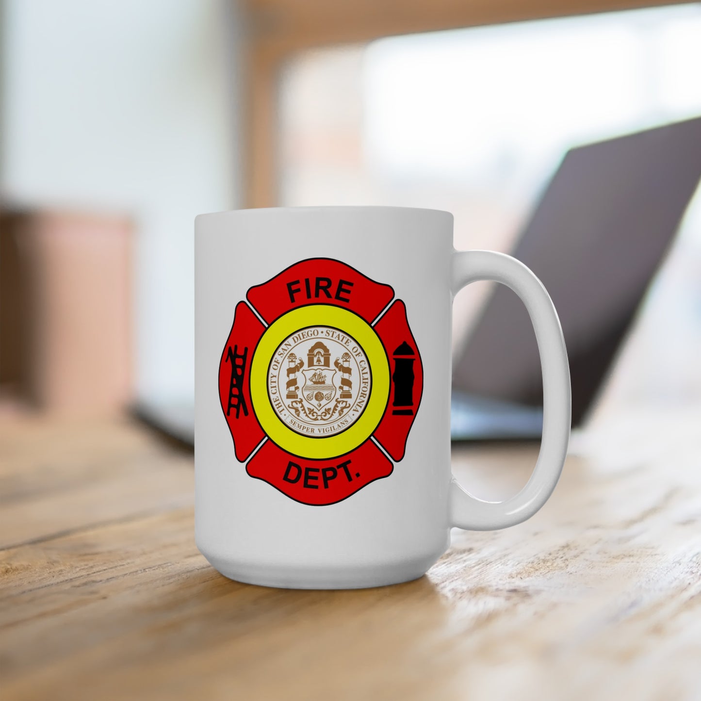 San Diego Fire Department Coffee Mug - Double Sided Print White Ceramic 15oz by TheGlassyLass.com