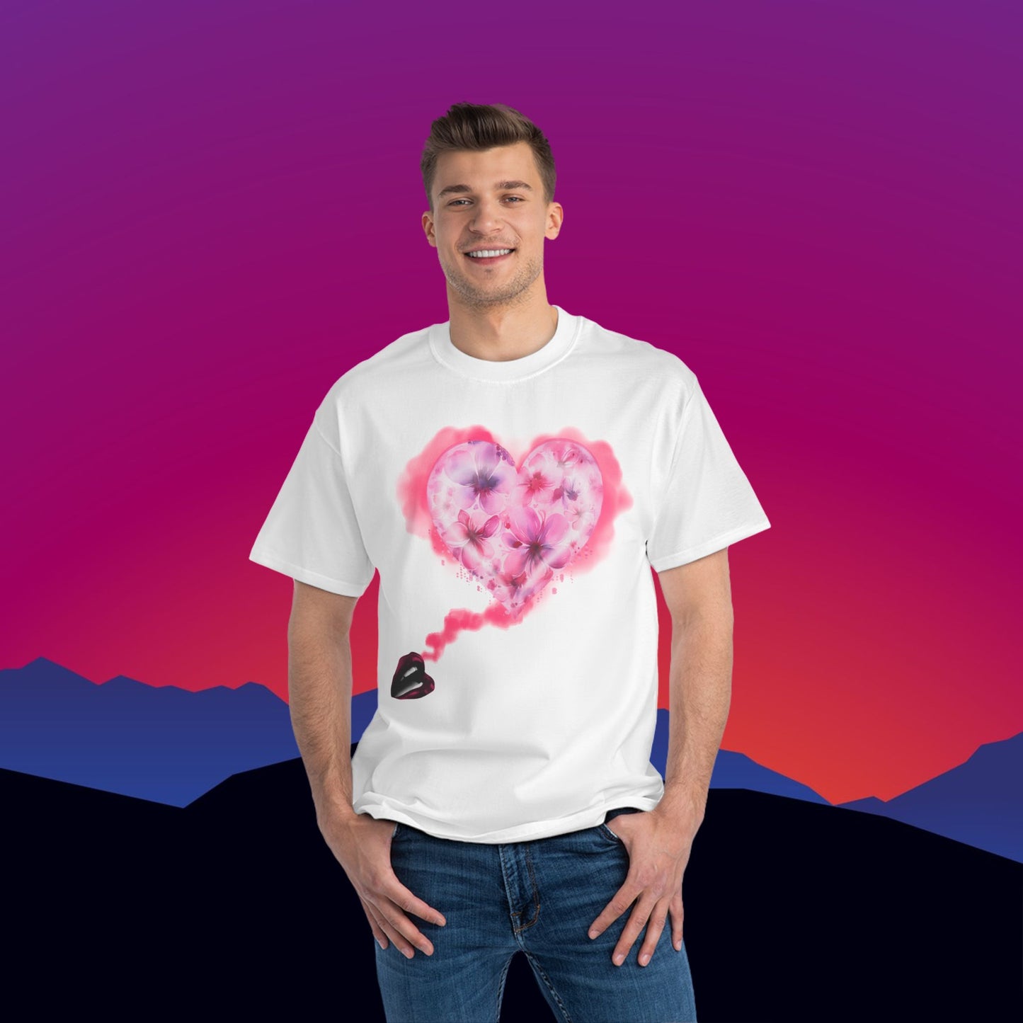 Floral Hearts T-Shirt: (Hanes Beefy-T 100% Preshrunk Cotton Custom Printed by TheGlassyLass.com