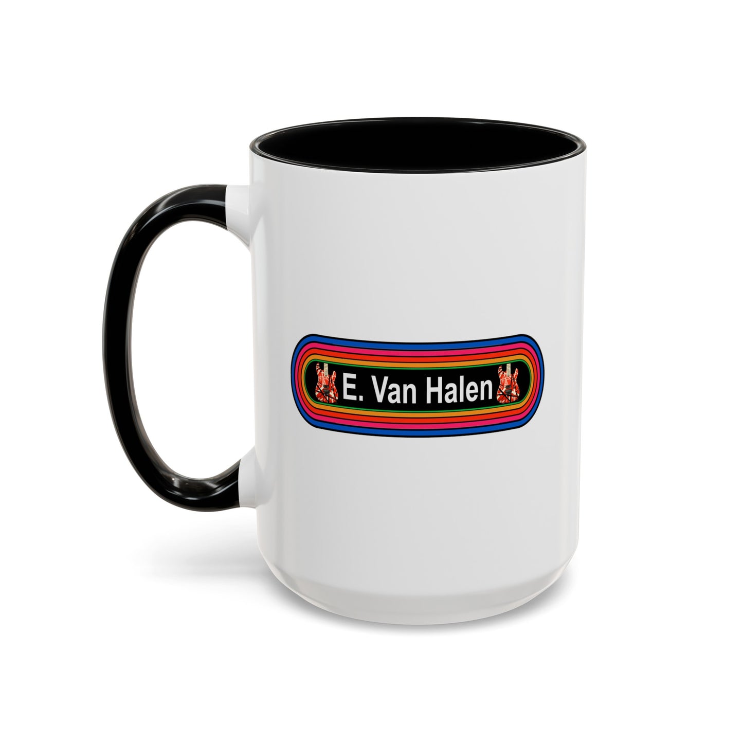 E. Van Halen Rainbow Coffee Mug - Double Sided Black Accent Ceramic 15oz - by TheGlassyLass.com