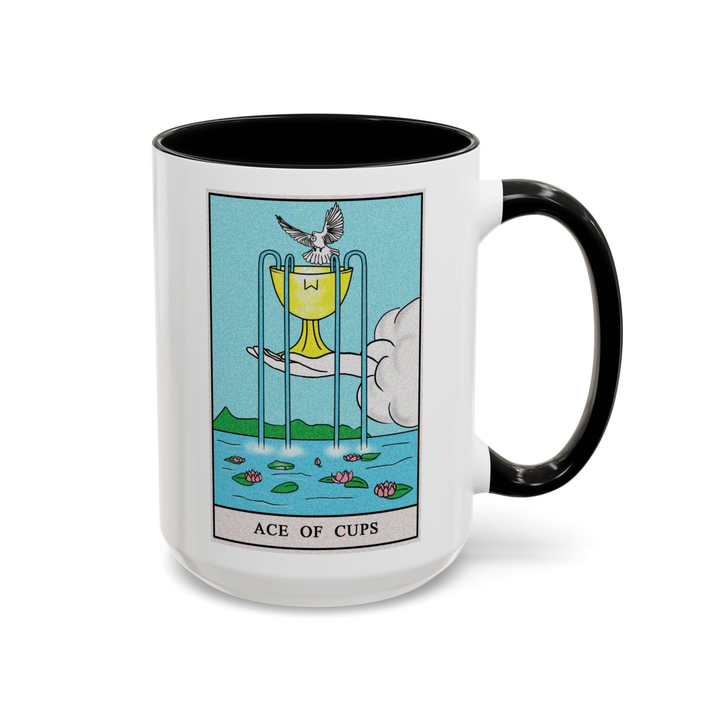 Ace of Cups Tarot Card Coffee Mug - Double Sided Black Accent White Ceramic 15oz by TheGlassyLass