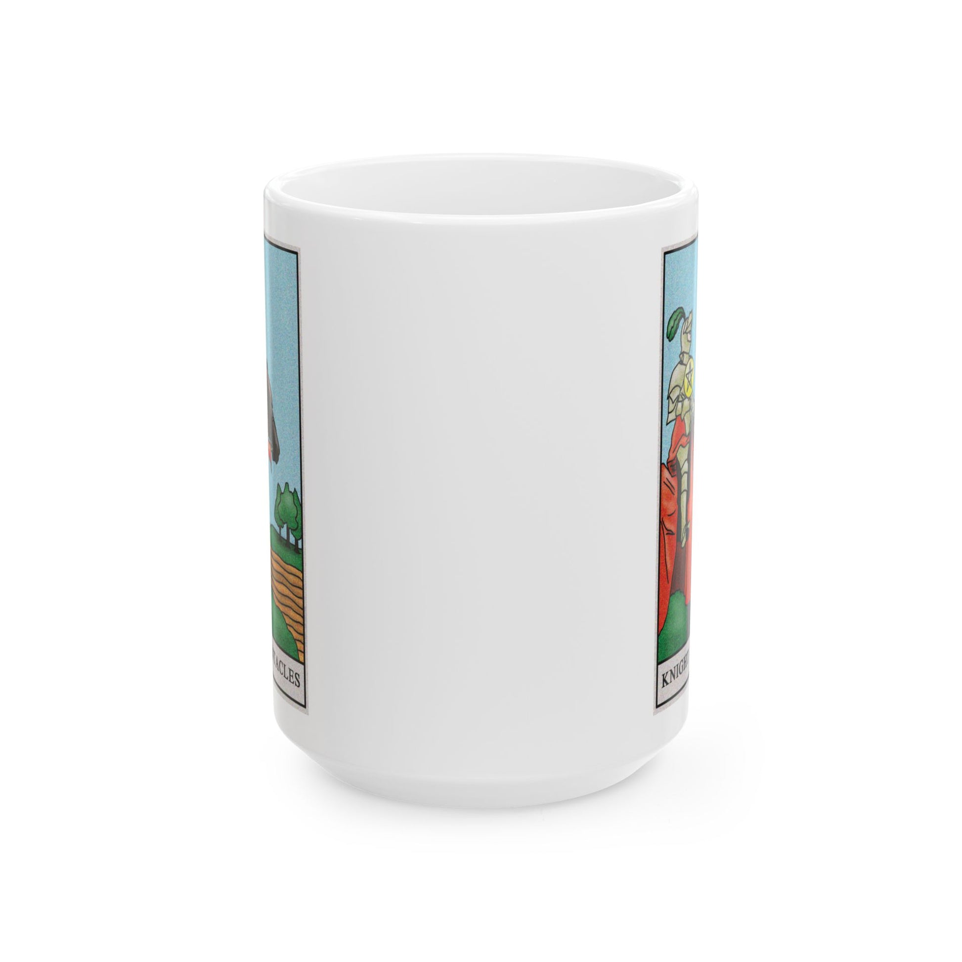 Knight of Pentacles Tarot Card Coffee Mug - Double Sided White Ceramic 15oz by TheGlassyLass.com