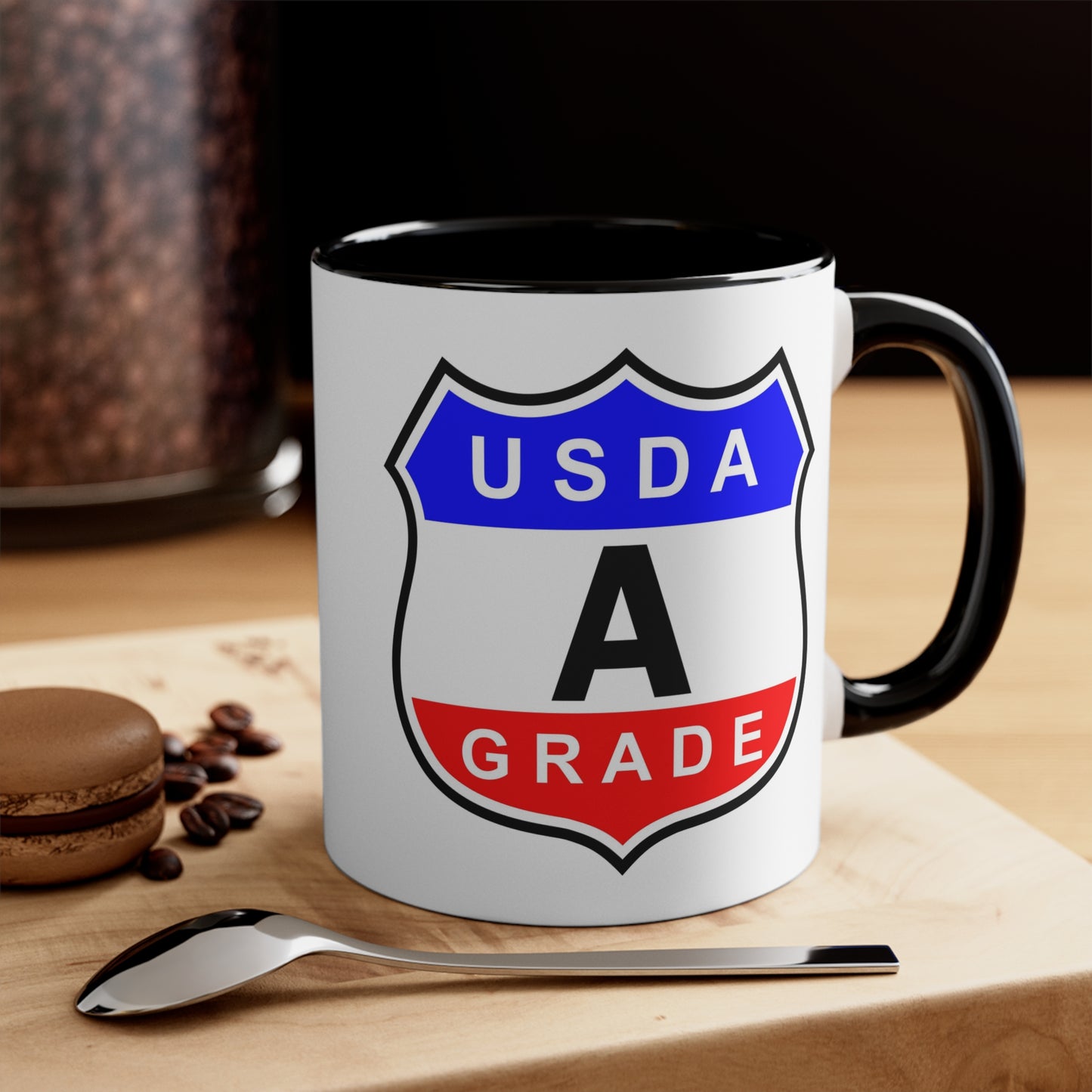 USDA Grade "A" Seal Coffee Mug - Double Sided Black Accent White Ceramic 11oz by TheGlassyLass.com