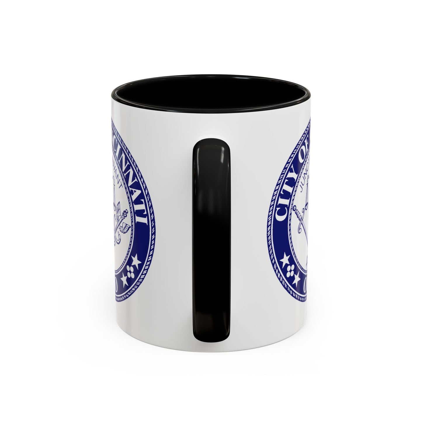 City of Cincinnati Seal Coffee Mug - Double Sided Print, Black Accent White Ceramic, 11oz by TheGlassyLass.com