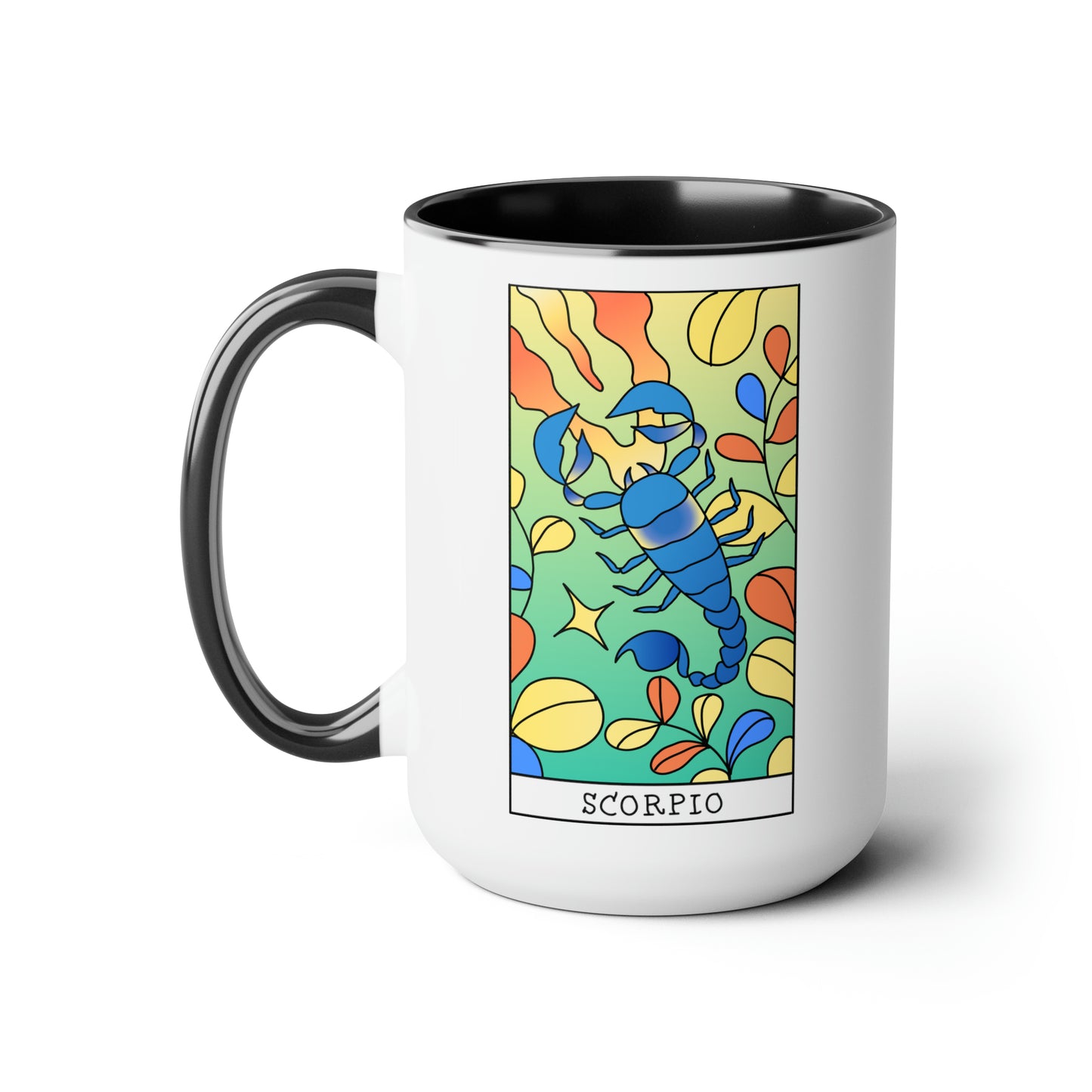 Scorpio Card Coffee Mug - Double Sided Black Accent Ceramic 15oz by TheGlassyLass.com
