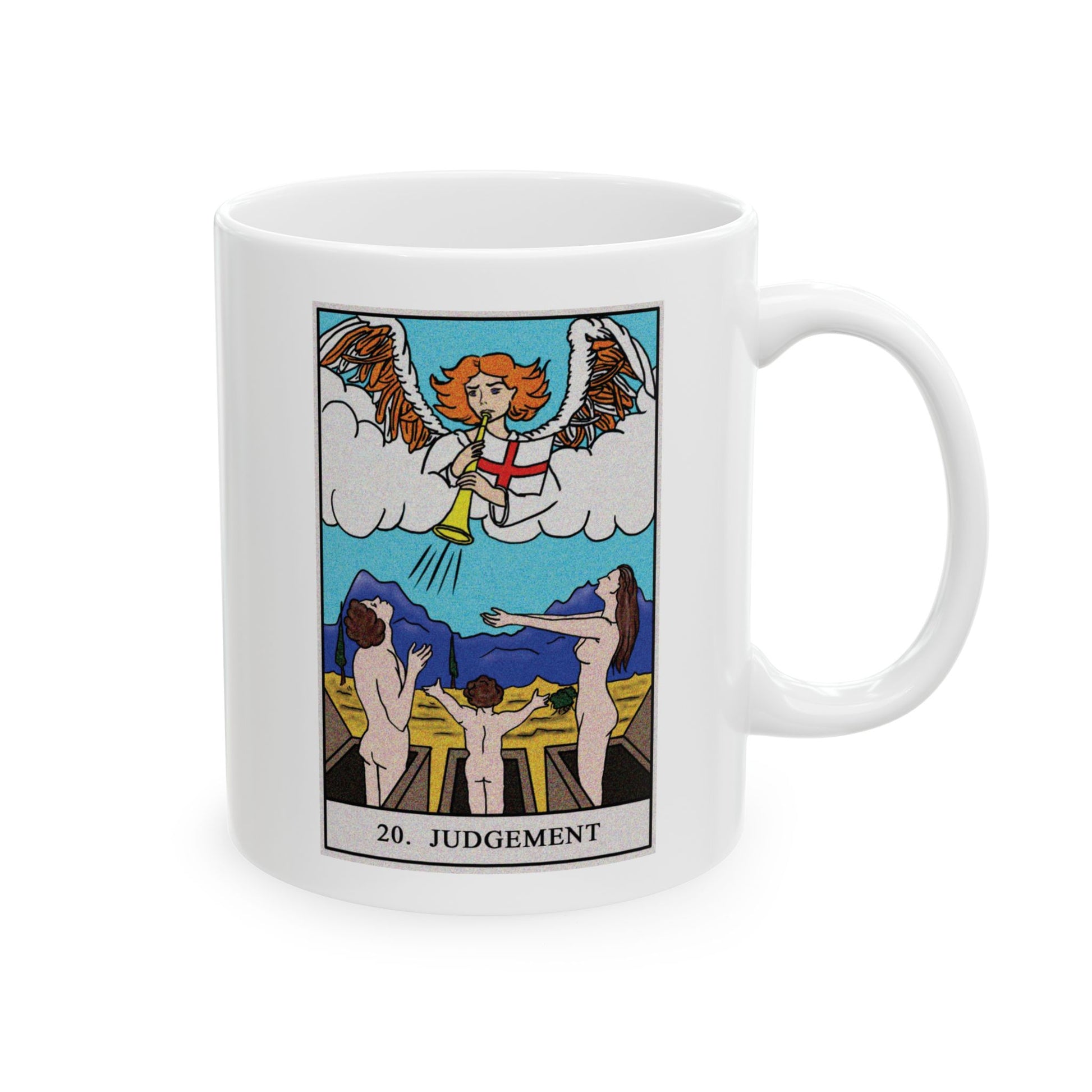 The Judgement Tarot Card Coffee Mug - Double Sided Print, White Ceramic, 11oz by TheGlassyLass.com