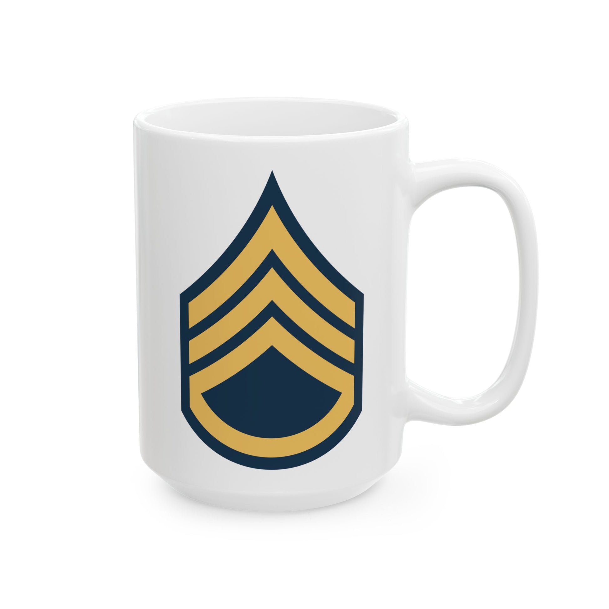 US Army Staff Sergeant (E-6) Stripes Coffee Mug - Double Sided Print, White Ceramic, 15oz by TheGlassyLass.com