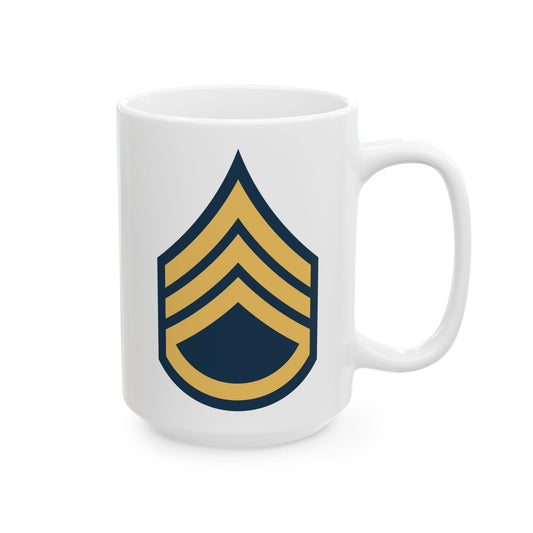 US Army Staff Sergeant (E-6) Stripes Coffee Mug - Double Sided Print, White Ceramic, 15oz by TheGlassyLass.com