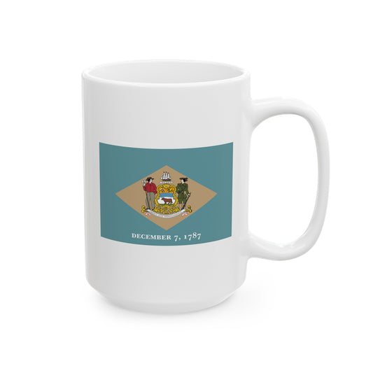 Delaware State Flag - Double Sided White Ceramic Coffee Mug 15oz by TheGlassyLass.com