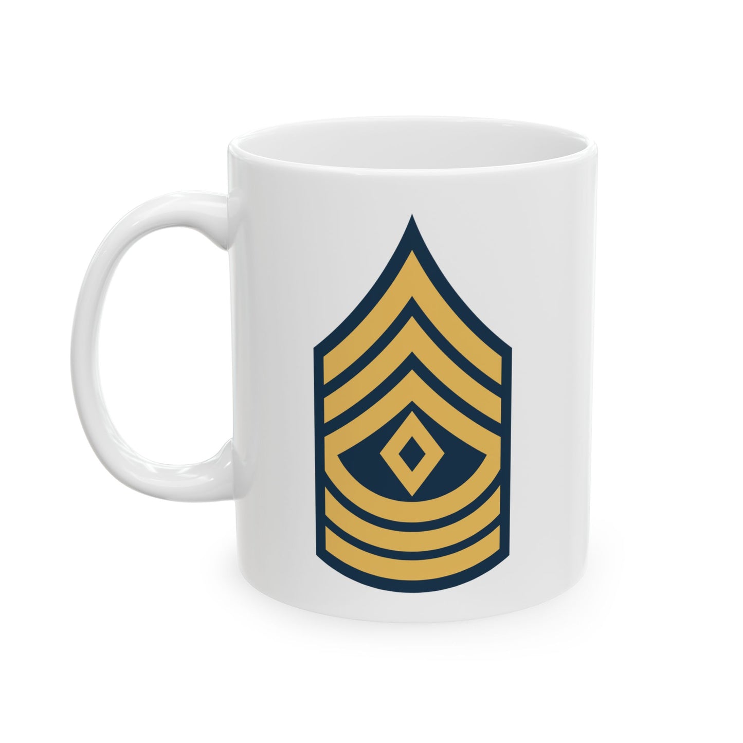 US Army First Sergeant (E-8) Stripes Coffee Mug - Double Sided Print, White Ceramic, 11oz by TheGlassyLass.com