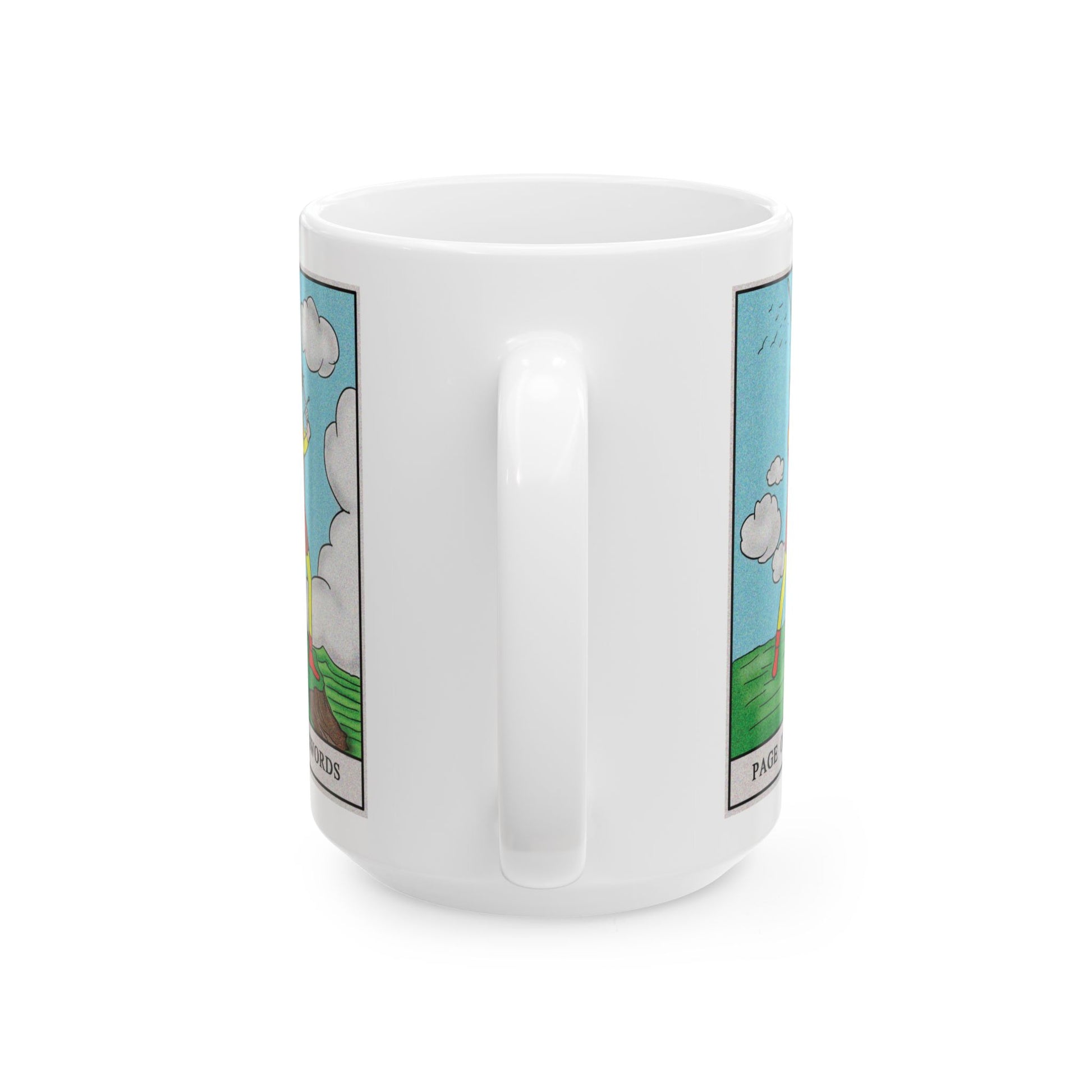 Page of Swords Tarot Card Coffee Mug - Double Sided White Ceramic 15oz by TheGlassyLass.com