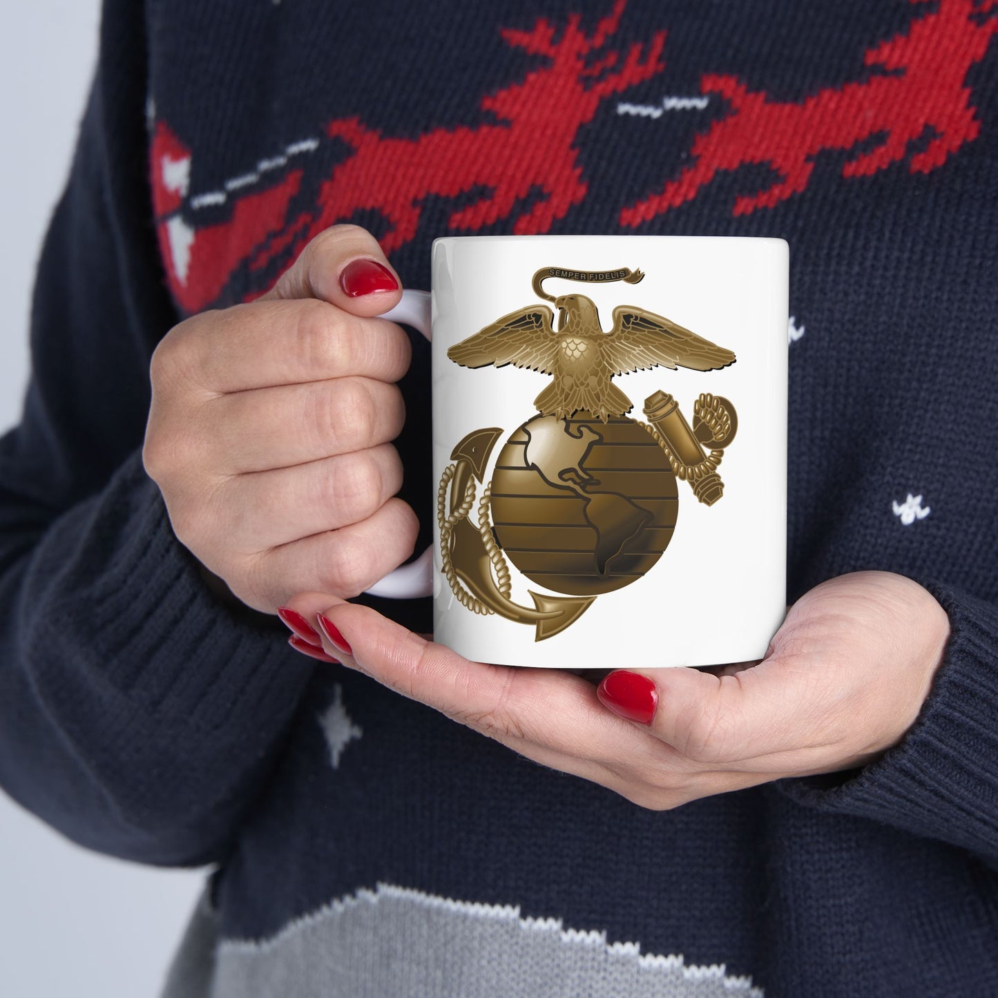 United States Marine Corps Anchor & Globe Coffee Mug - Double Sided White Ceramic 11oz by TheGlassyLass.com