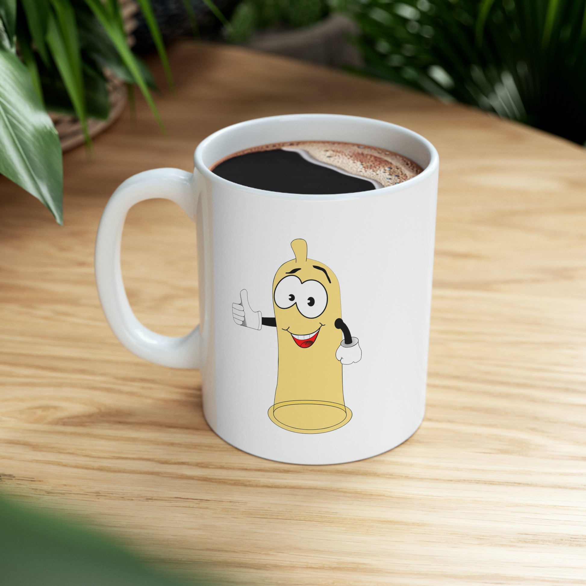 Condom Man Coffee Mug - Double Sided White Ceramic 11oz by TheGlassyLass.com