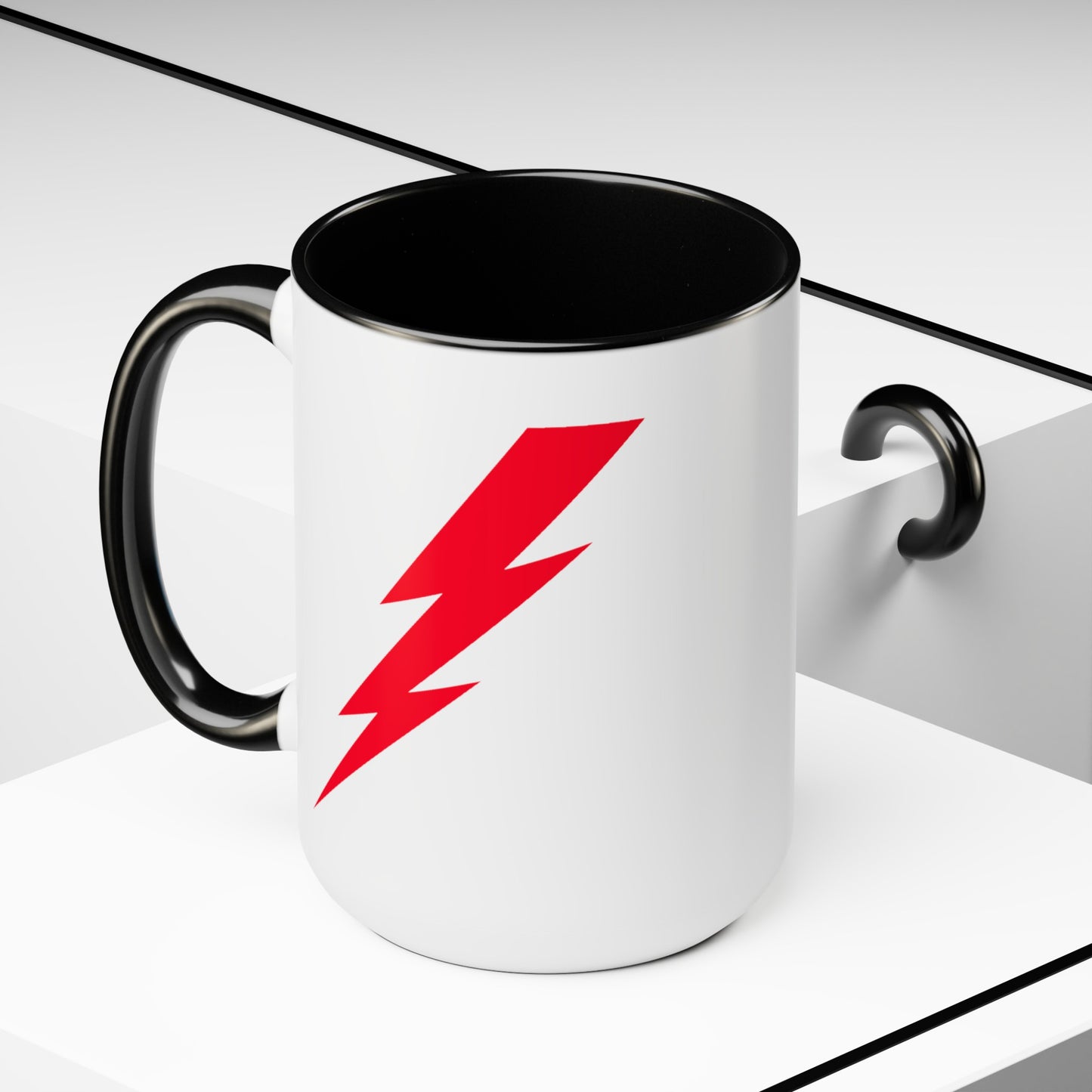 Lightning Bolt Coffee Mug - Double Sided Black Accent White Ceramic 15oz by TheGlassyLass.com