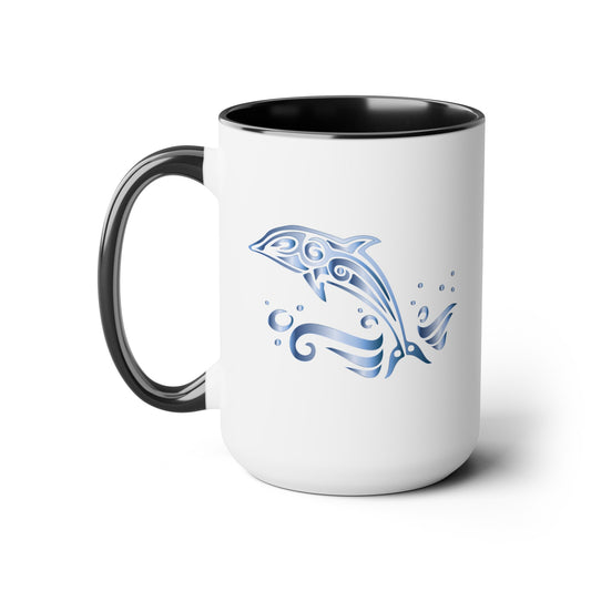 Dolphin Coffee Mug Double Sided Black Accent White Ceramic 15oz by TheGlassyLass.com