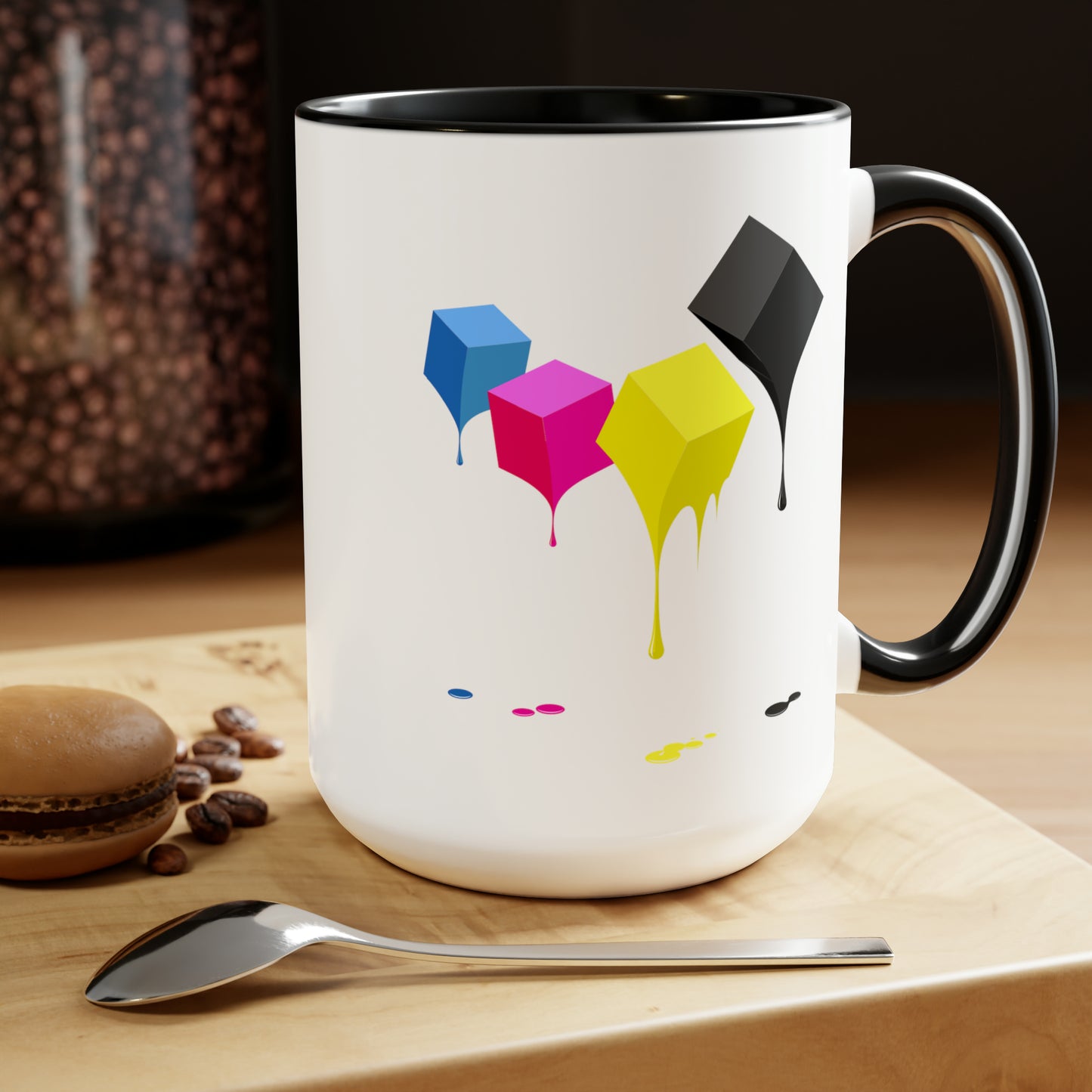 Molten Colors Coffee Mug - Double Sided Balck Accent White Ceramic 15oz by TheGlassyLass.com