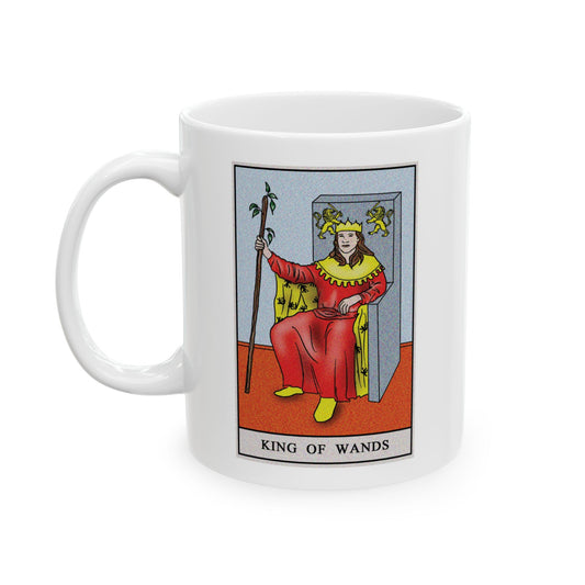 King of Wands of Wands Tarot Card Coffee Mug - Double Sided Print, White Ceramic, 11oz by TheGlassyLass.com