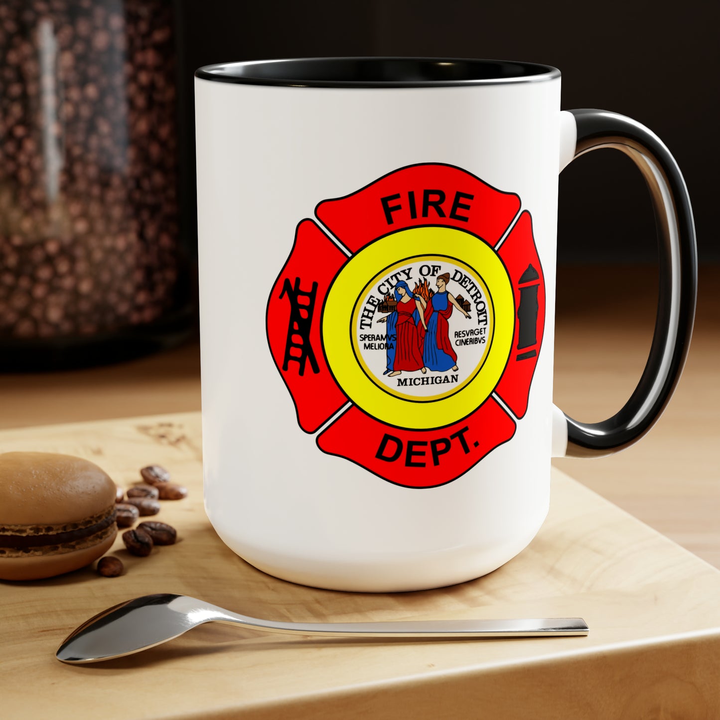 Detroit Fire Department Coffee Mug - Double Sided Black Accent White Ceramic 15oz by TheGlassyLass.com