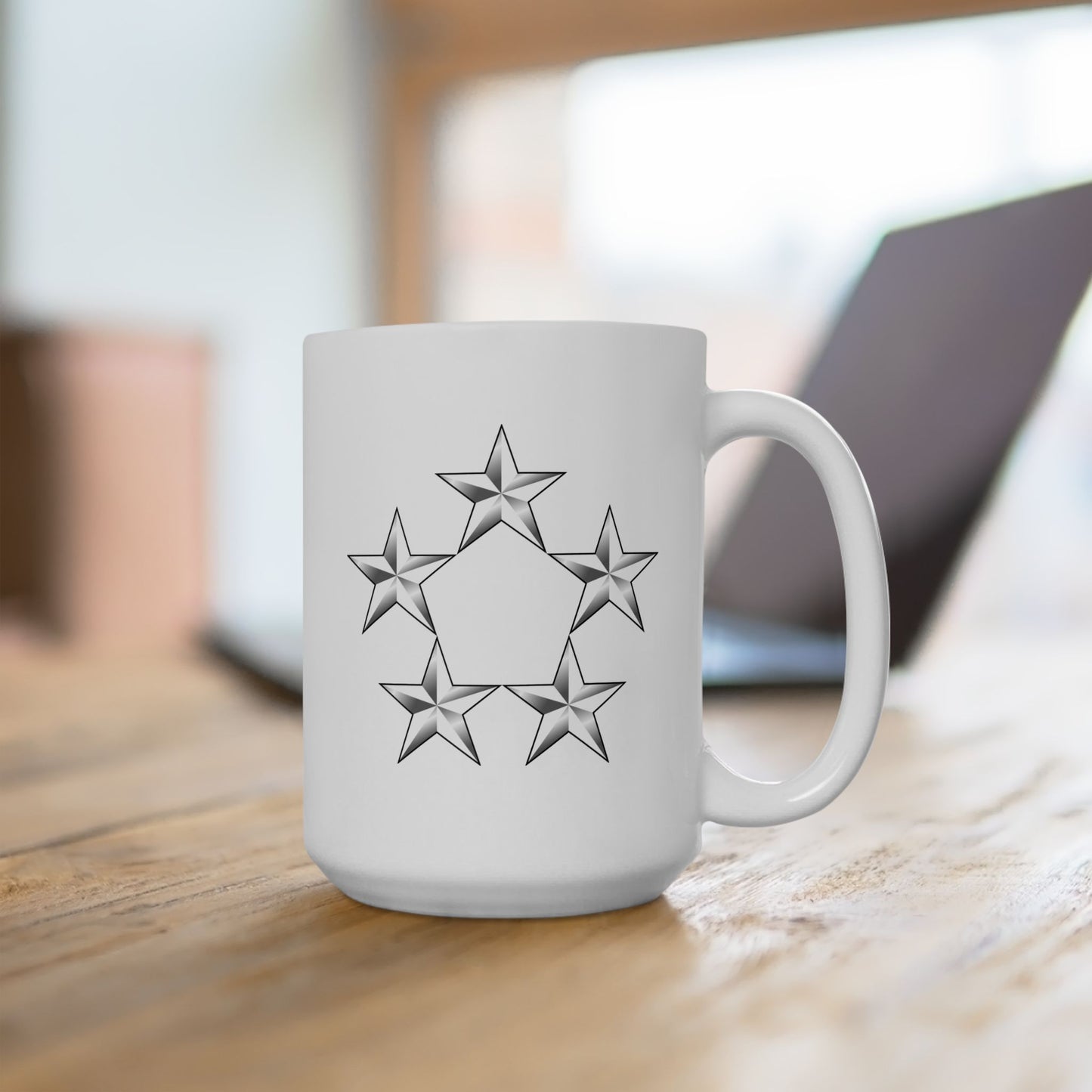5 Star General Rank Insignia Coffee Mug - Double Sided White Ceramic 15oz by TheGlassyLass.com