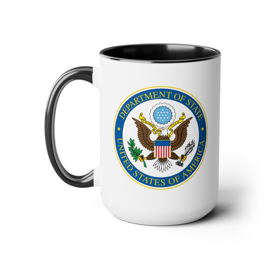 Department of State Coffee Mug - Double Sided Black Accent White Ceramic 15oz by TheGlassyLass.com