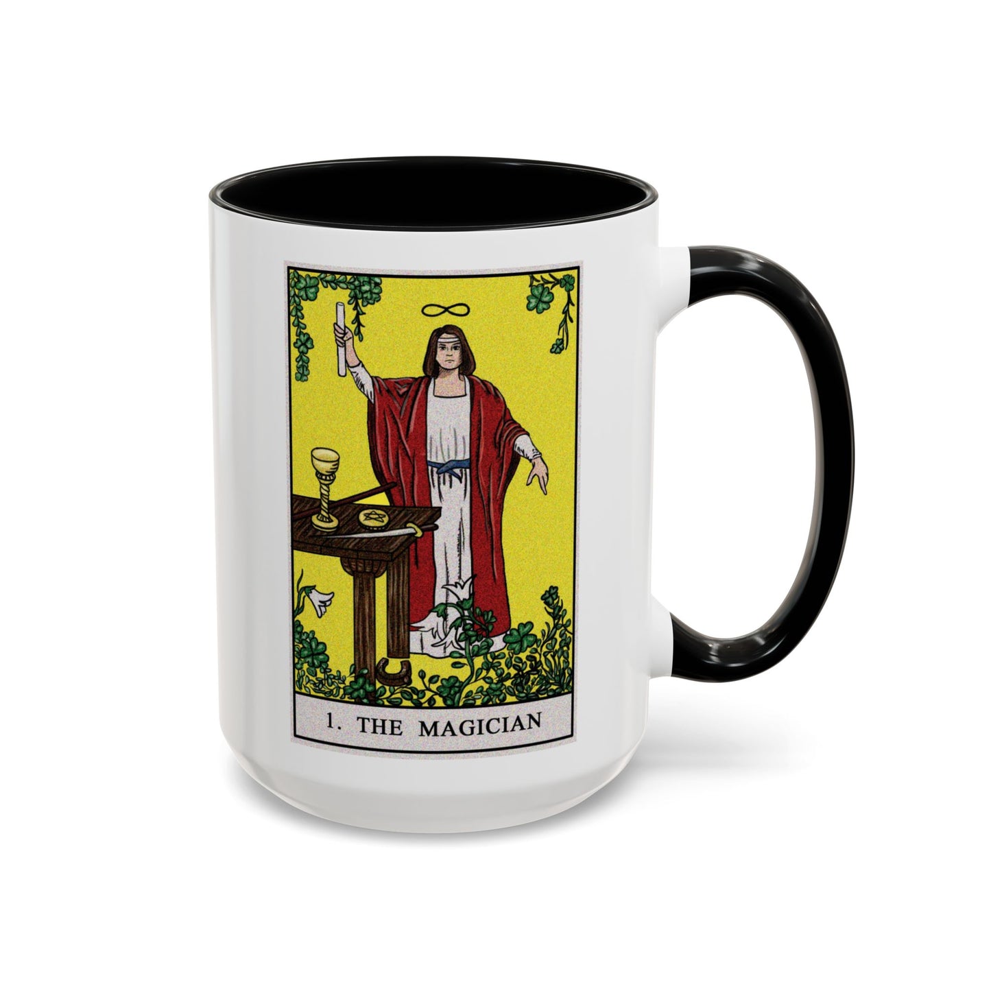 The Magician Tarot Card Coffee Mug - Double Sided Black Accent White Ceramic 15oz by TheGlassyLass.com