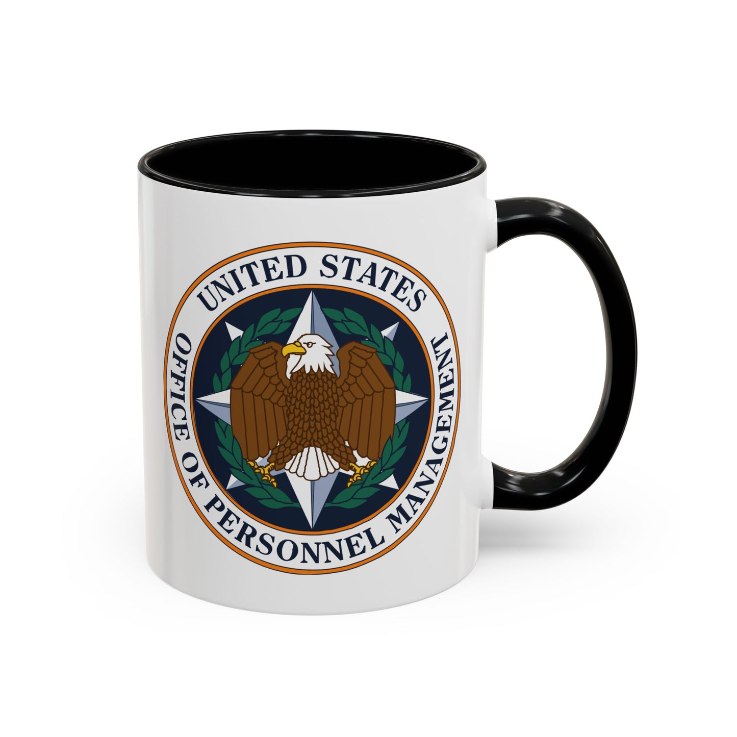 US Office of Personnel Management Coffee Mug - Double Sided Print, Black Accent White Ceramic, 11oz by TheGlassyLass.com