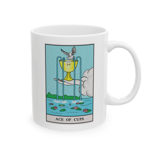 Ace of Cups Tarot Card Coffee Mug - Double Sided Print, White Ceramic, 11oz by TheGlassyLass