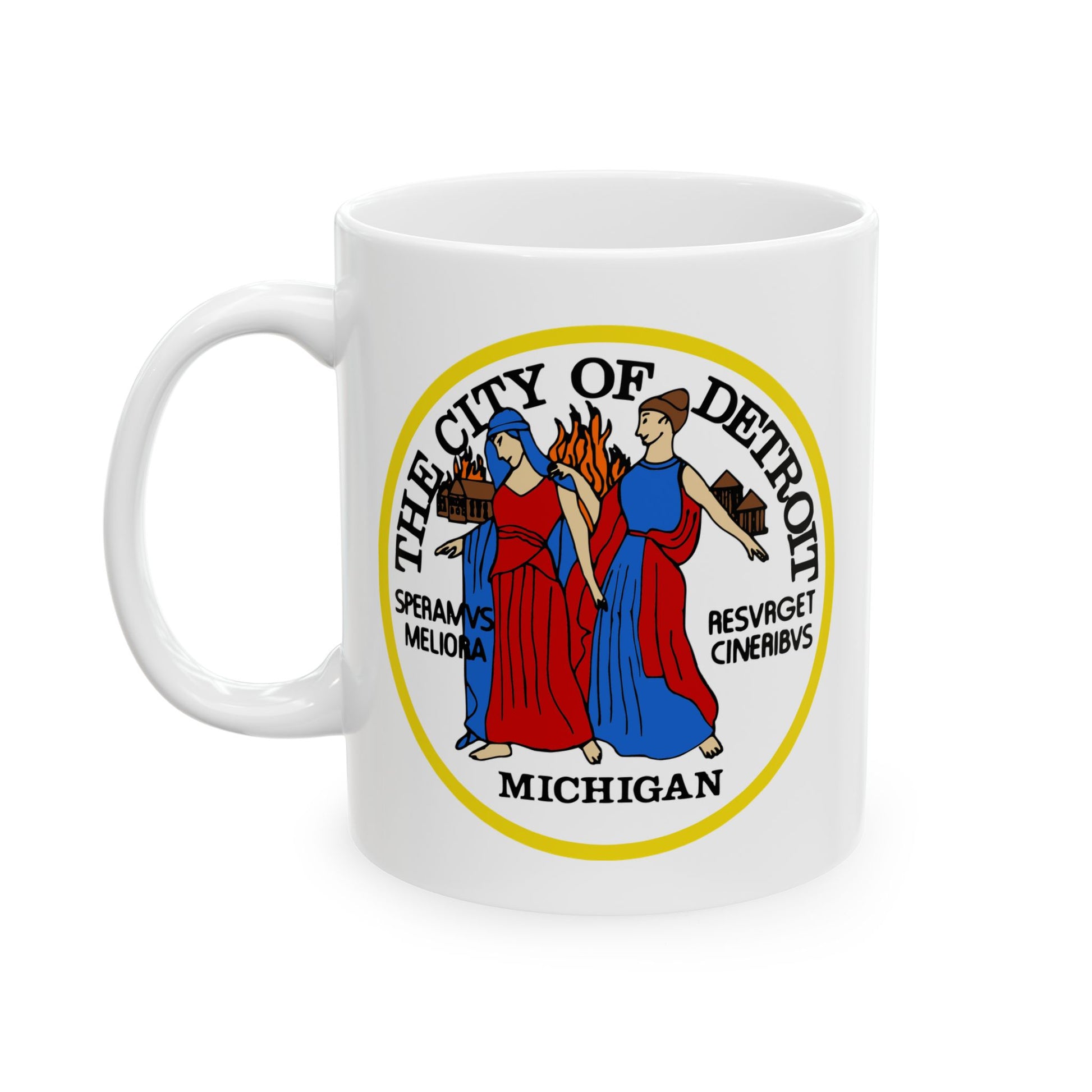 City of Detroit Coffee Mug - Double Sided Print, White Ceramic, 11oz by TheGlassyLass.com