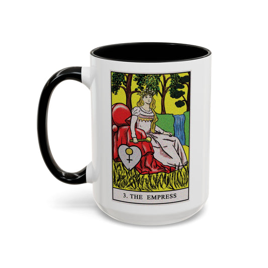 The Empress Tarot Card Coffee Mug - Double Sided Black Accent White Ceramic 15oz by TheGlassyLass
