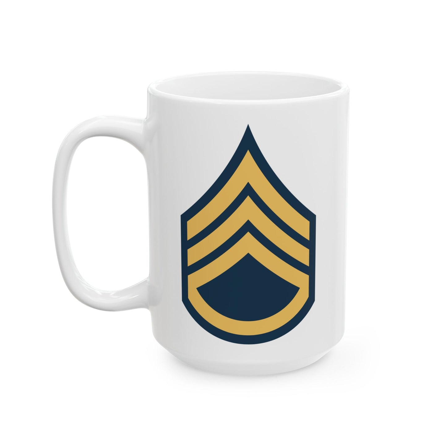 US Army Staff Sergeant (E-6) Stripes Coffee Mug - Double Sided Print, White Ceramic, 15oz by TheGlassyLass.com