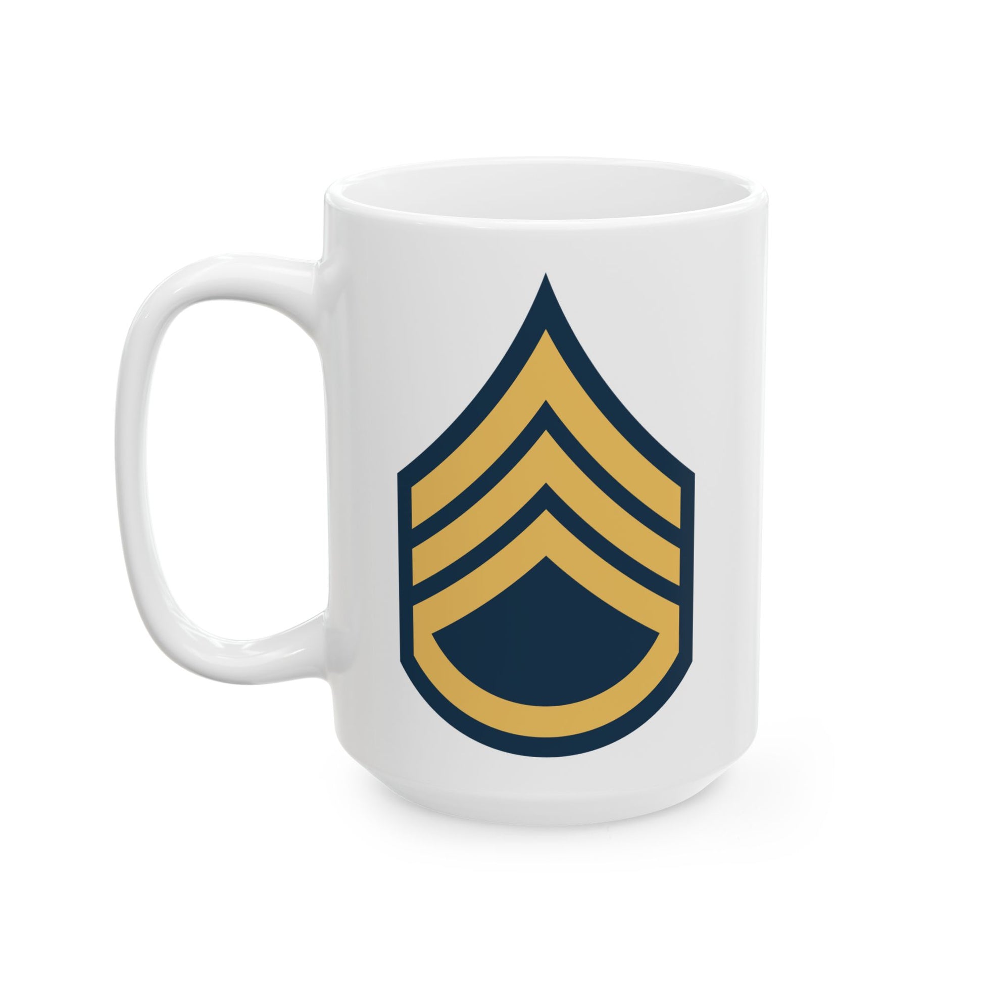 US Army Staff Sergeant (E-6) Stripes Coffee Mug - Double Sided Print, White Ceramic, 15oz by TheGlassyLass.com