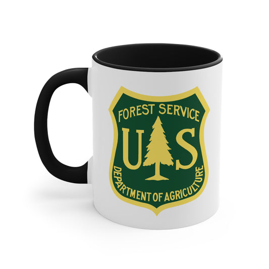 Forest Service Coffee Mug - Double Sided Black Accent White Ceramic 11oz by TheGlassyLass