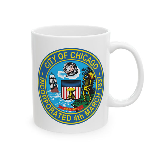 City of Chicago Coffee Mug - Double Sided Print, White Ceramic, 11oz by TheGlassyLass.com