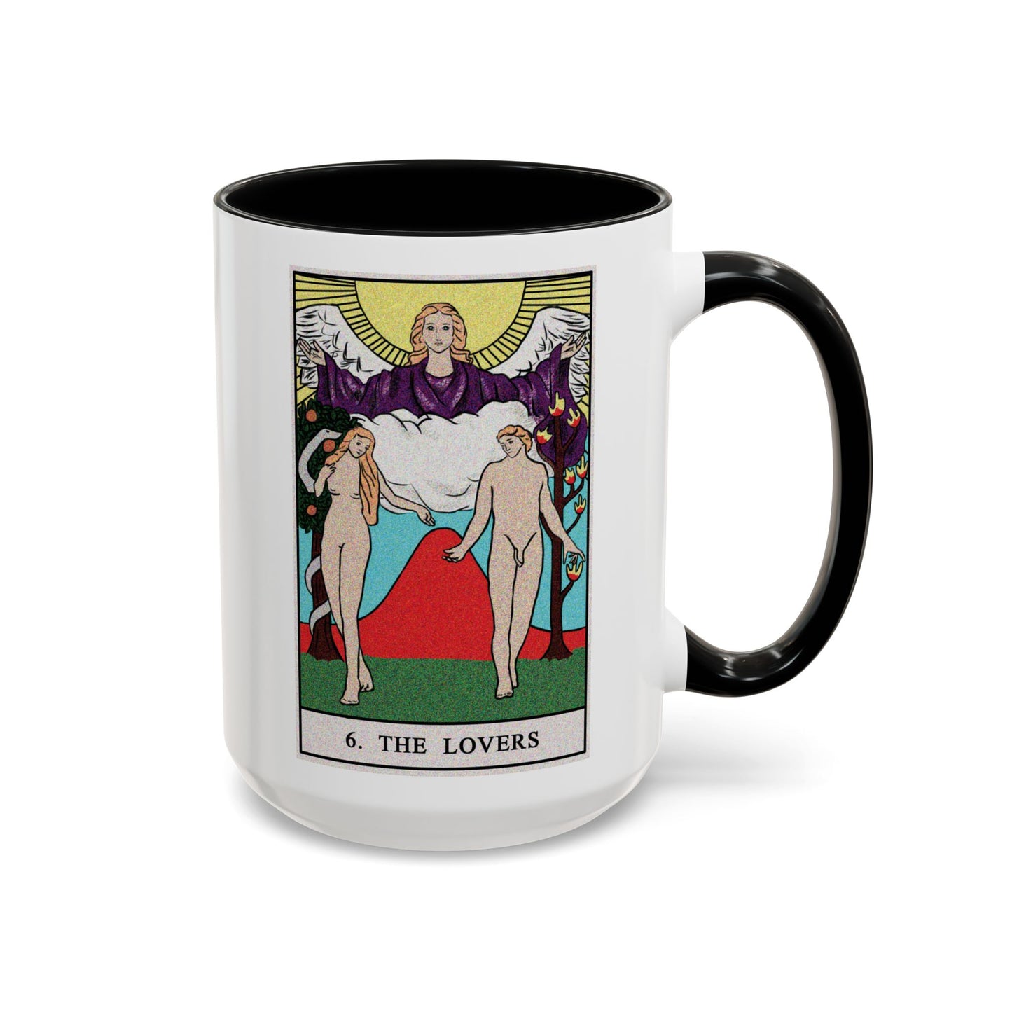 The Lovers Tarot Card Coffee Mug - Double Sided Black Accent White Ceramic 15oz by TheGlassyLass.com