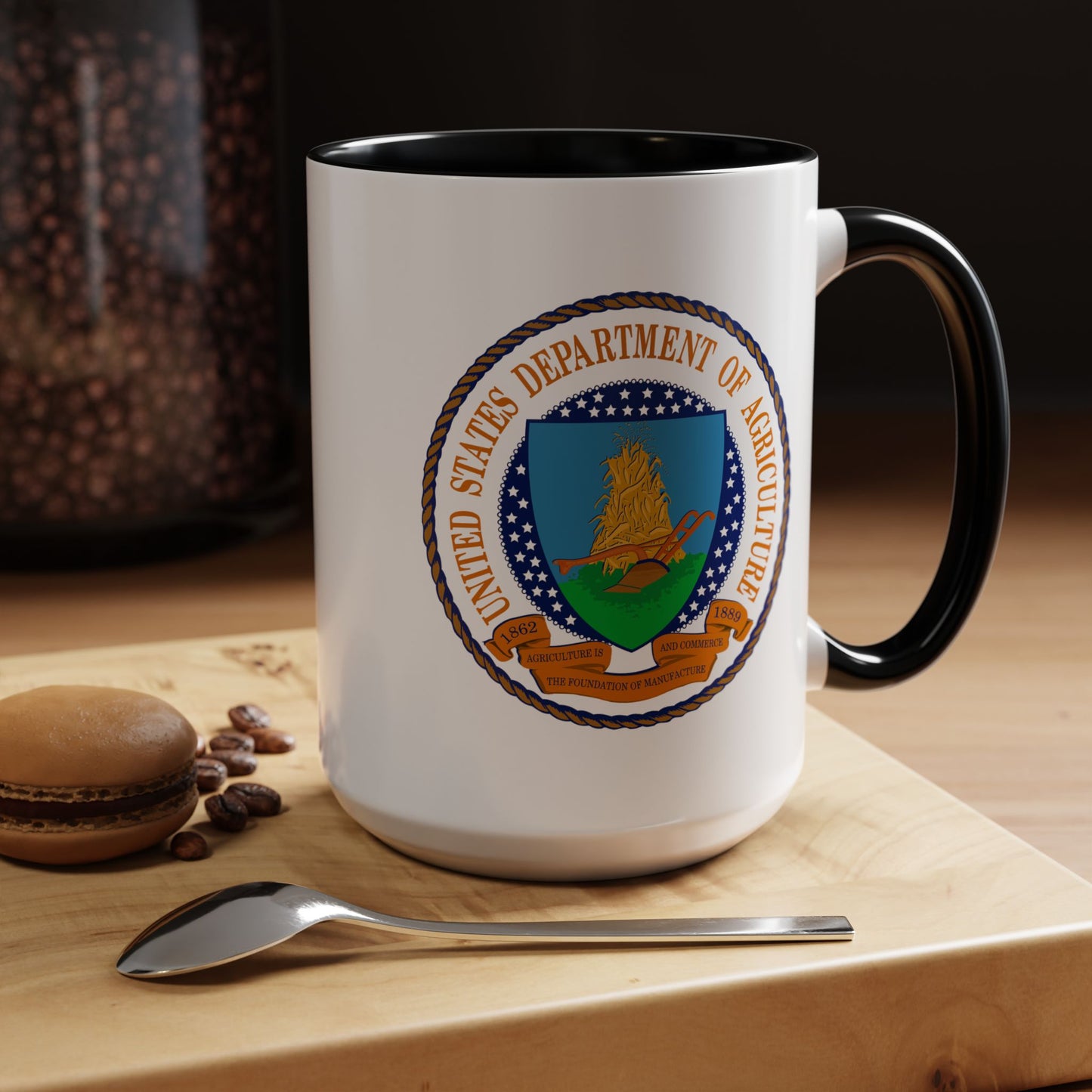 United States Department of Agriculture Seal Coffee Mug - Double Sided Black Accent White Ceramic 15oz by TheGlassyLass.com