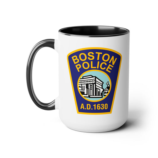 Boston Police Coffee Mug - Double Sided Black Accent White Ceramic 15oz by TheGlassyLass.com
