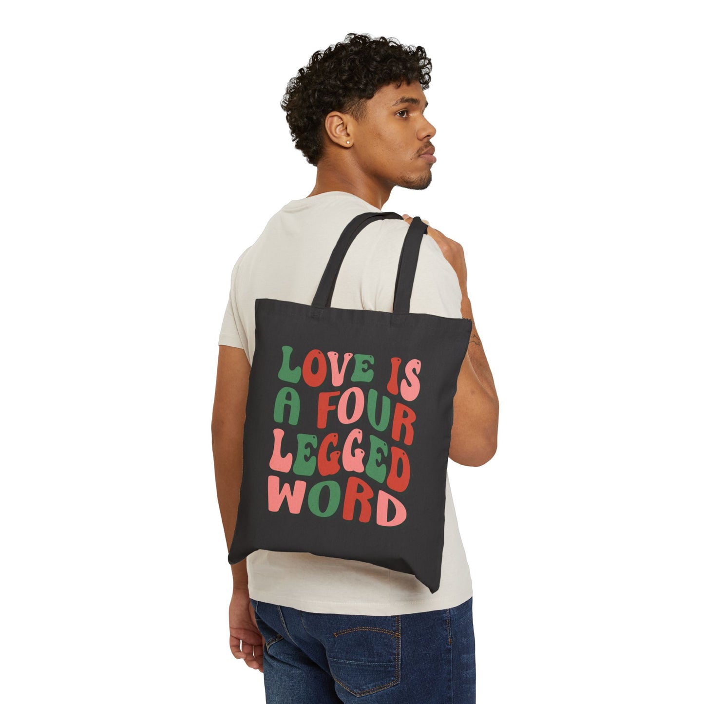 Love is a Four Legged Word Logo Tote Bag - Heavyweight 100% Cotton Canvas by TheGlassyLass.com