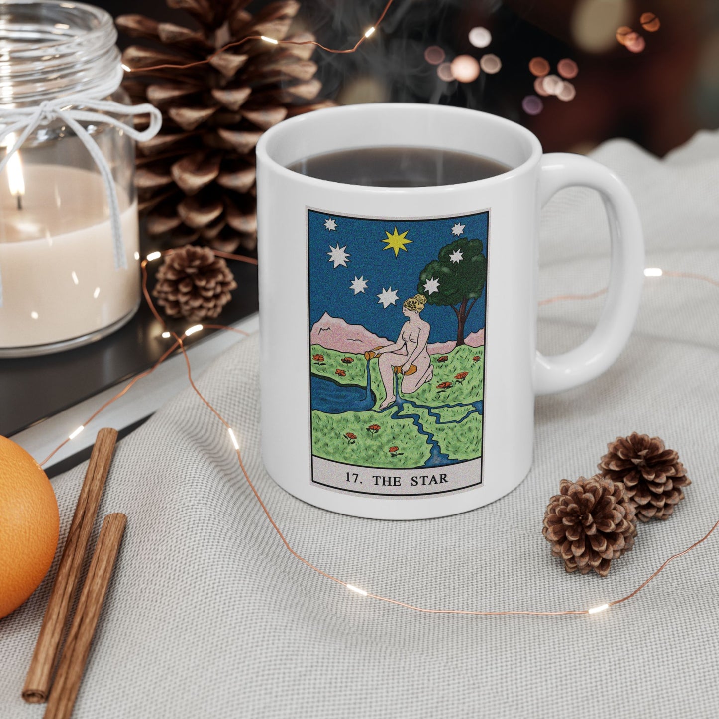 The Star Tarot Card Coffee Mug - Double Sided Print, White Ceramic, 11oz by TheGlassyLass.com