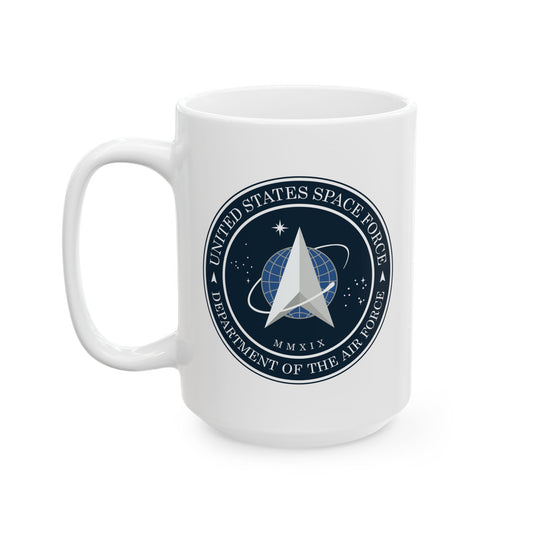US Space Force Seal Coffee Mug - Double Sided White Ceramic 15oz - by TheGlassyLass.com