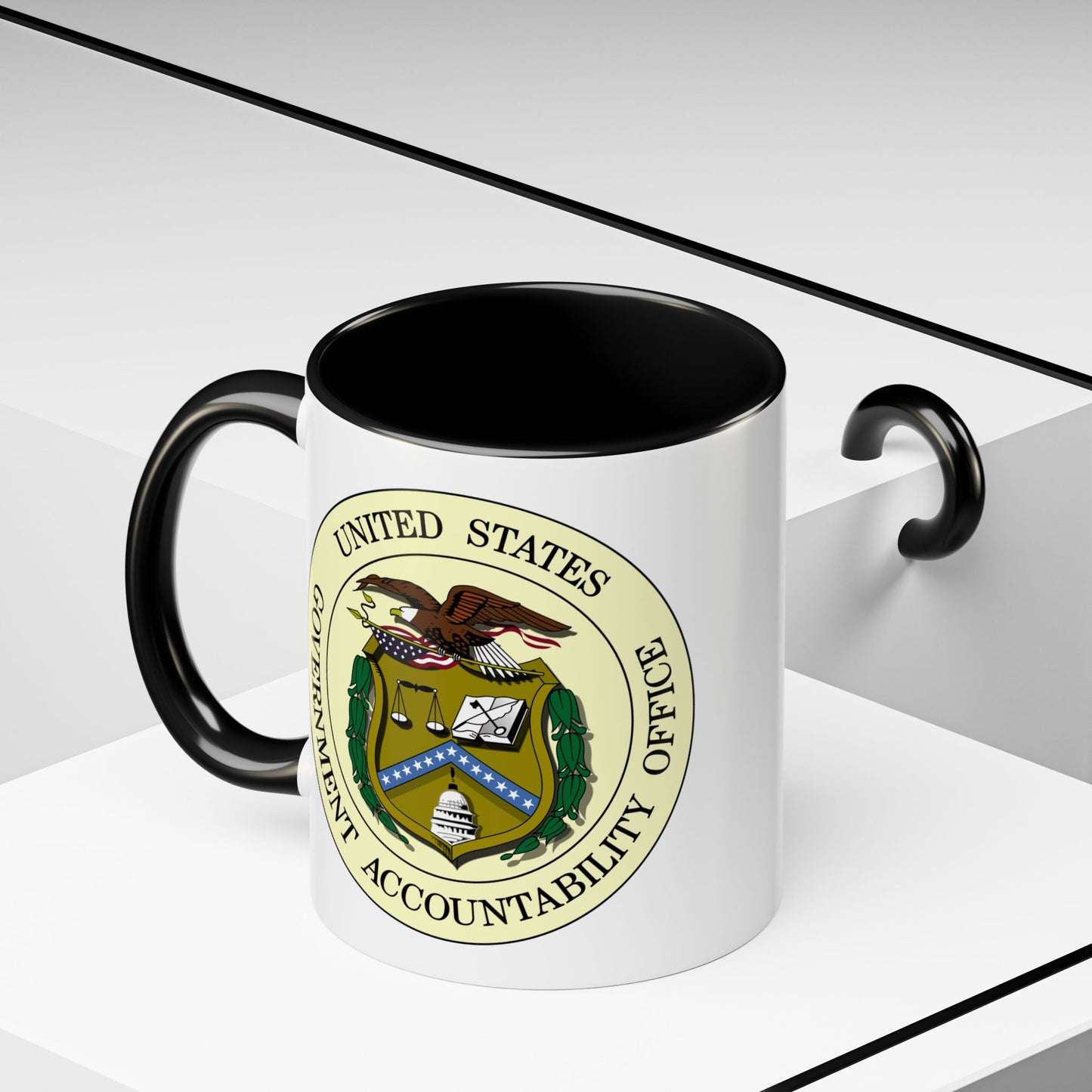 United States Government Accountability Office Seal Coffee Mug - Double Sided Print, Black Accent White Ceramic, 11oz by TheGlassyLass.com