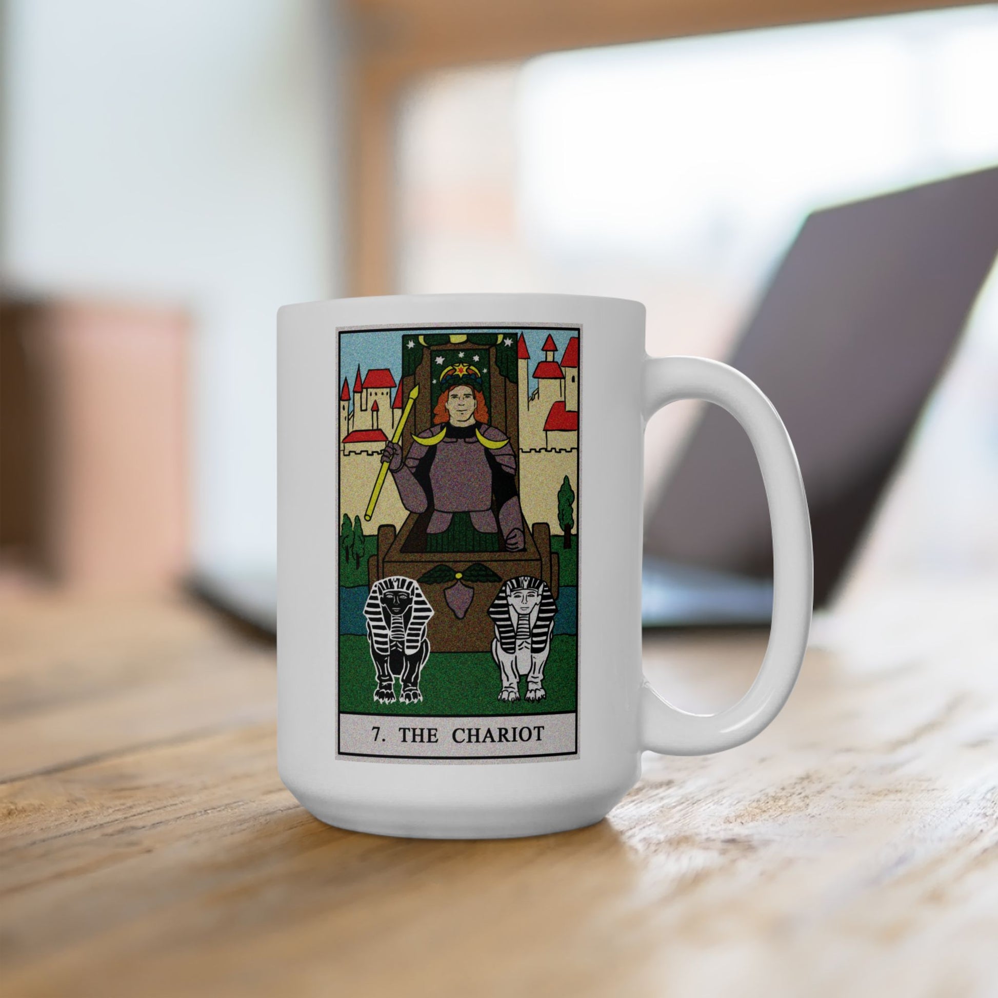 The Chariot Tarot Card Coffee Mug - Double Sided White Ceramic 15oz by TheGlassyLass.com