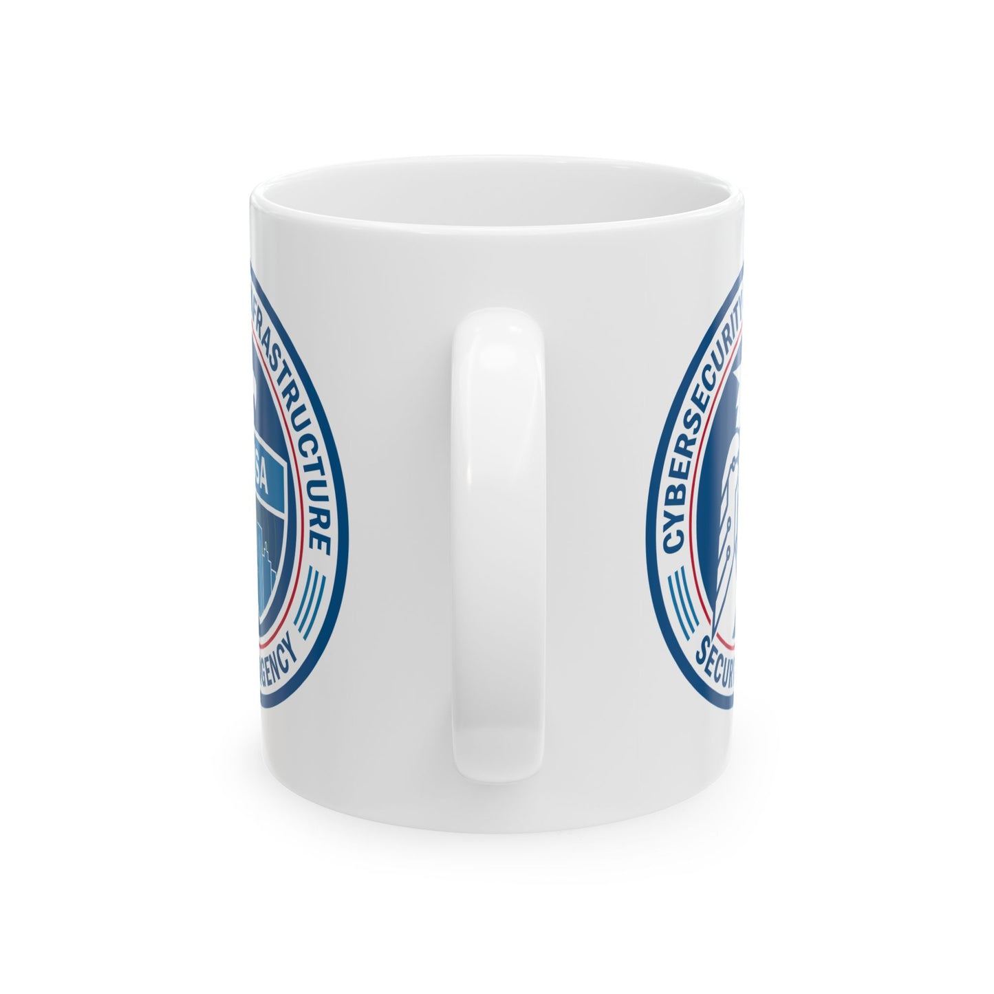 Cybersecurity and Infrastructure Security Agency Seal Coffee Mug - Double Sided Print, White Ceramic, 11oz by TheGlassyLass.com