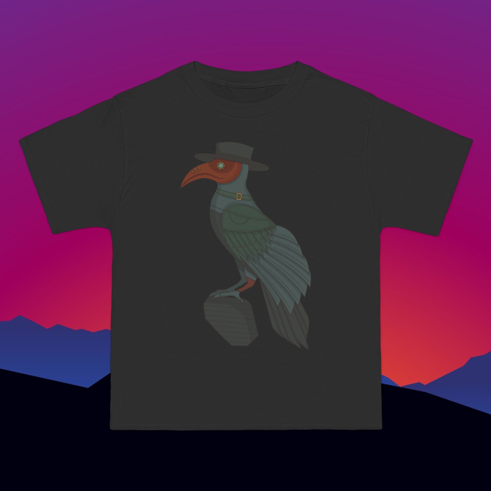 Steampunk Raven T-Shirt: (Hanes Beefy-T 100% Preshrunk Cotton Custom Printed by TheGlassyLass.com