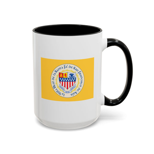 Santa Fe New Mexico Flag Coffee Mug - Double Sided Print, Black Accent White Ceramic, 15oz by TheGlassyLass.com