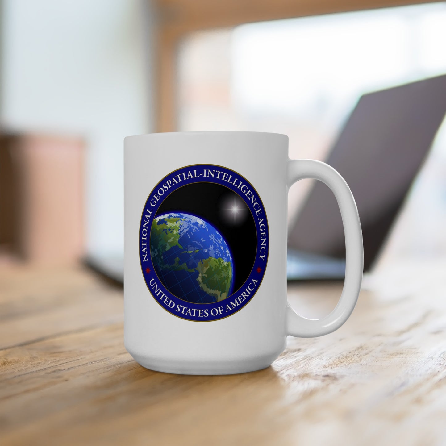 National Geospatial-Intelligence Agency Coffee Mug Double Sided Black Accent White Ceramic 15oz.com