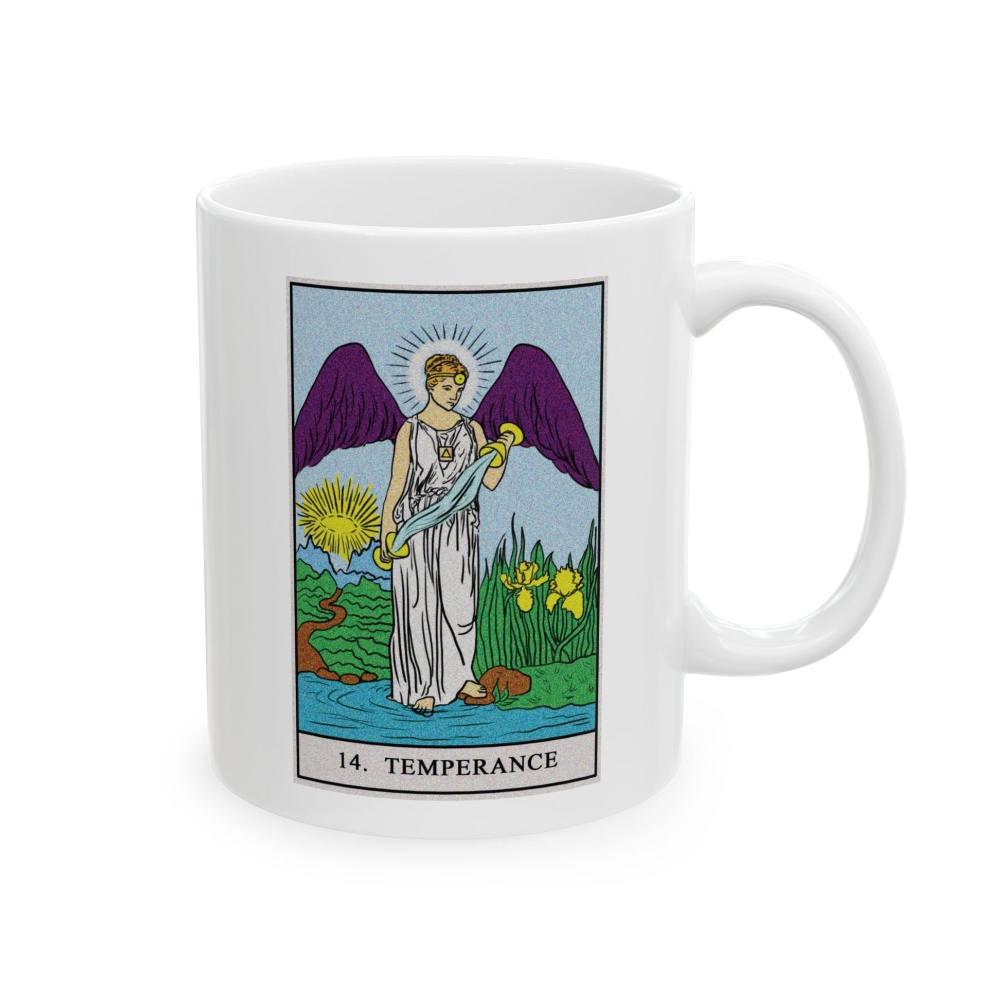 Temperance Tarot Card Coffee Mug - Double Sided Print, White Ceramic, 11oz by TheGlassyLass.com