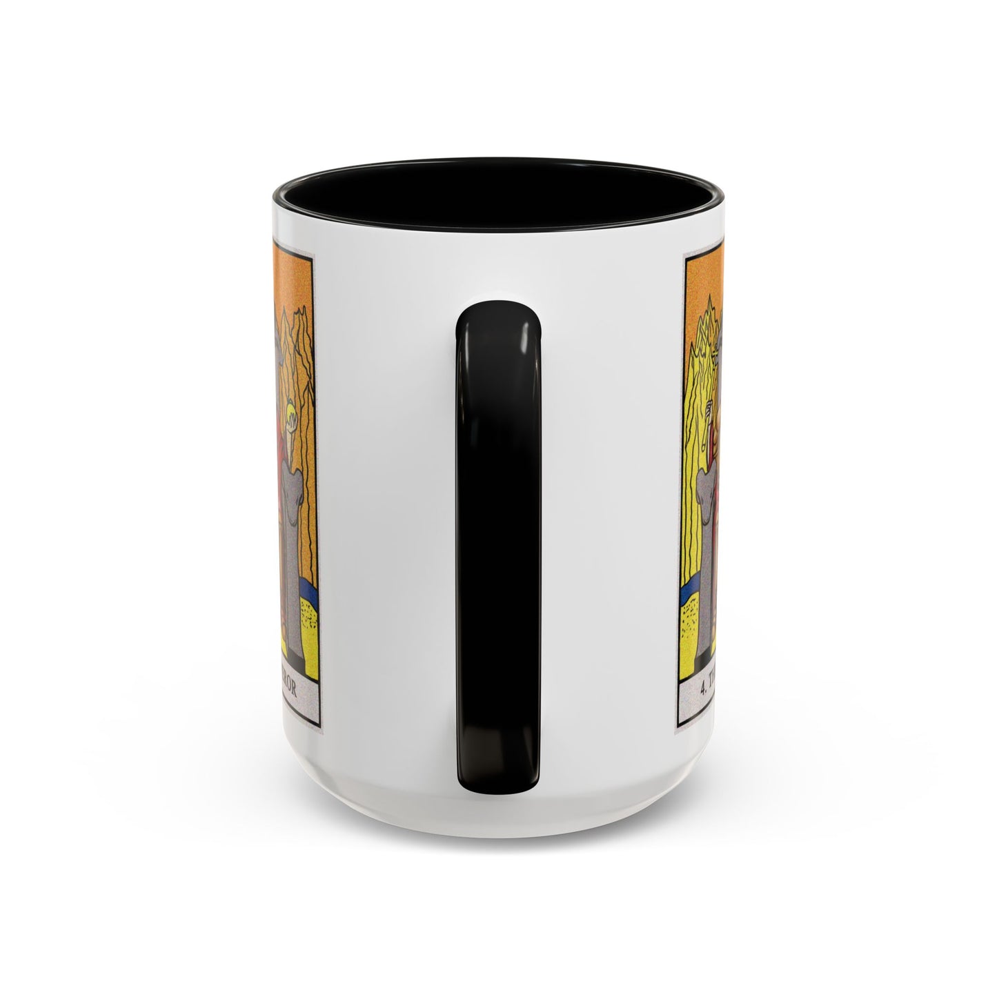 The Emperor Tarot Card Coffee Mug - Double Sided Black Accent White Ceramic 15oz by TheGlassyLass.com