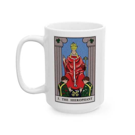 The Hierophant Tarot Card Coffee Mug - Double Sided White Ceramic 15oz by TheGlassyLass.com