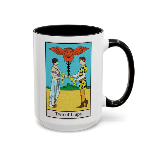Two of Cups Tarot Card Coffee Mug - Double Sided Black Accent White Ceramic 15oz by TheGlassyLass.com