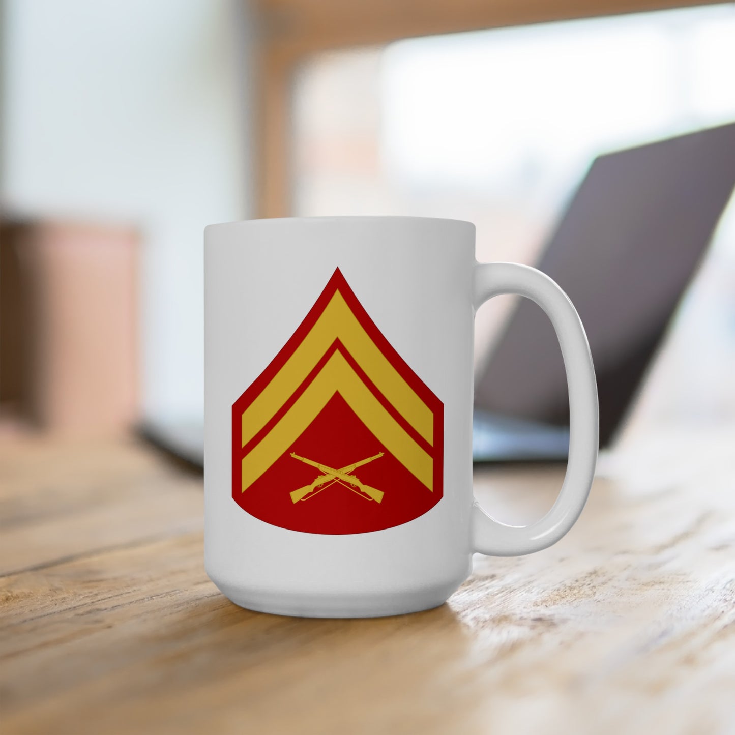 United States Marine Corps Corporal (E-4) Chevron Coffee Mug - Double Sided White Ceramic 15oz - by TheGlassyLass