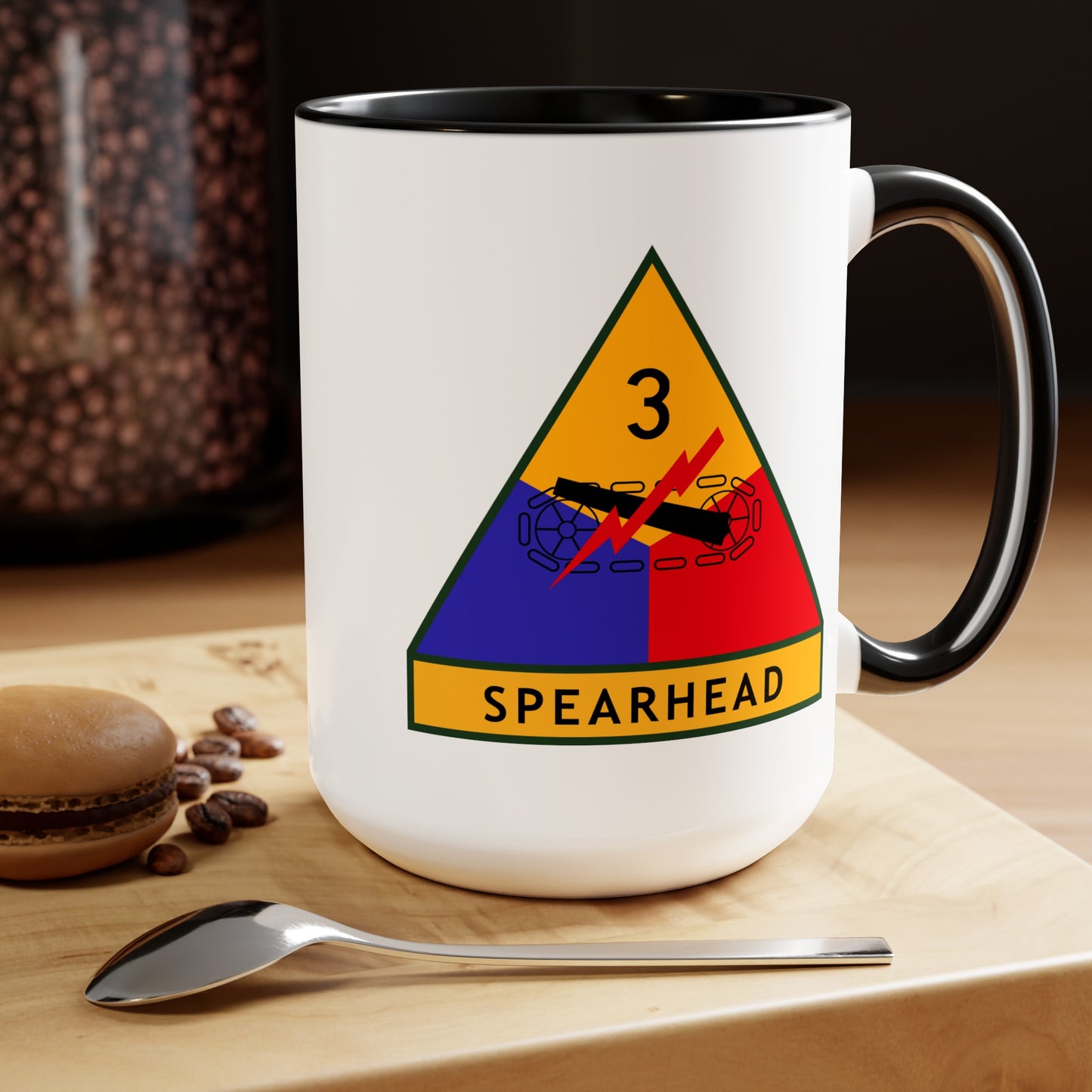 US Army 3rd Armored Division - Double Sided Black Accent White Ceramic Coffee Mug 15oz by TheGlassyLass.com